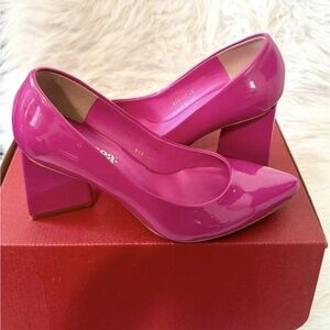 Patent Block Heel Pumps in Bright Fuchsia - Women's Heels
